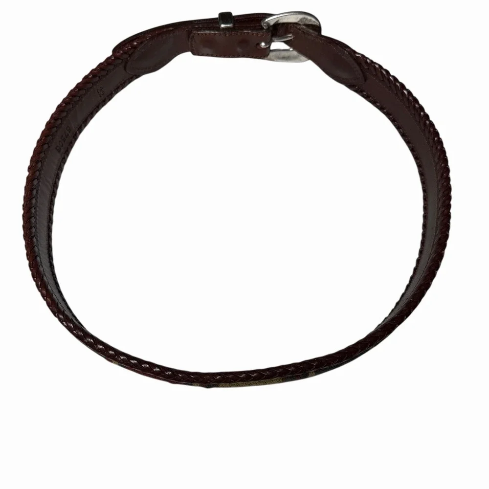 Brighton‎ Santos Fabric Braided Edge Western Leather Belt Silver Buckle Size 32